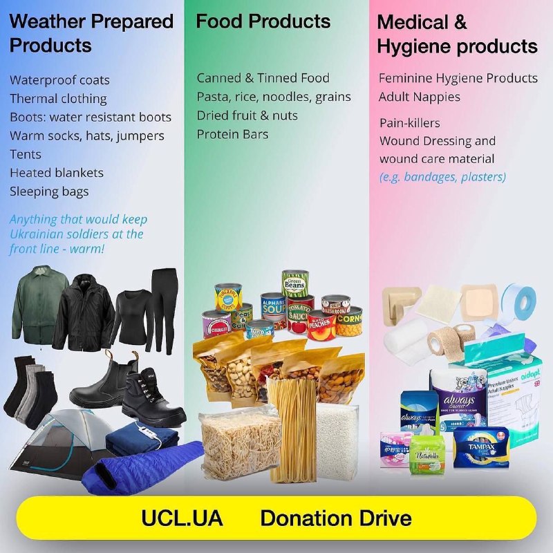 💪帮转🇺🇦UCL乌克兰社团正在筹集物资 帮助受侵略的乌克兰人民度过这个严冬​​在伦敦的伙伴们如有意捐赠物资 可在明天周三（11月22日）前往UCL学生中心和Bartlett大厅捐助地址：27-28 Gordon Square, London WC1H 0AH​目前紧缺保暖衣物、食品和医疗用品，谢谢大家~💪帮转🇺🇦UCL乌克兰社团正在筹集物资 帮助受侵略的乌克兰人民度过这个严冬​​在伦敦的伙伴们如有意捐赠物资 可在明天周三（11月22日）前往UCL学生中心和Bartlett大厅捐助地址：27-28 Gordon Square, London WC1H 0AH​目前紧缺保暖衣物、食品和医疗用品，谢谢大家~